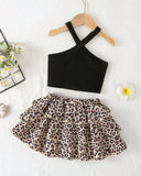 Baby Girl Black & White Leopard Print Dress Set – Korean Style Cross Strap Cake Dress