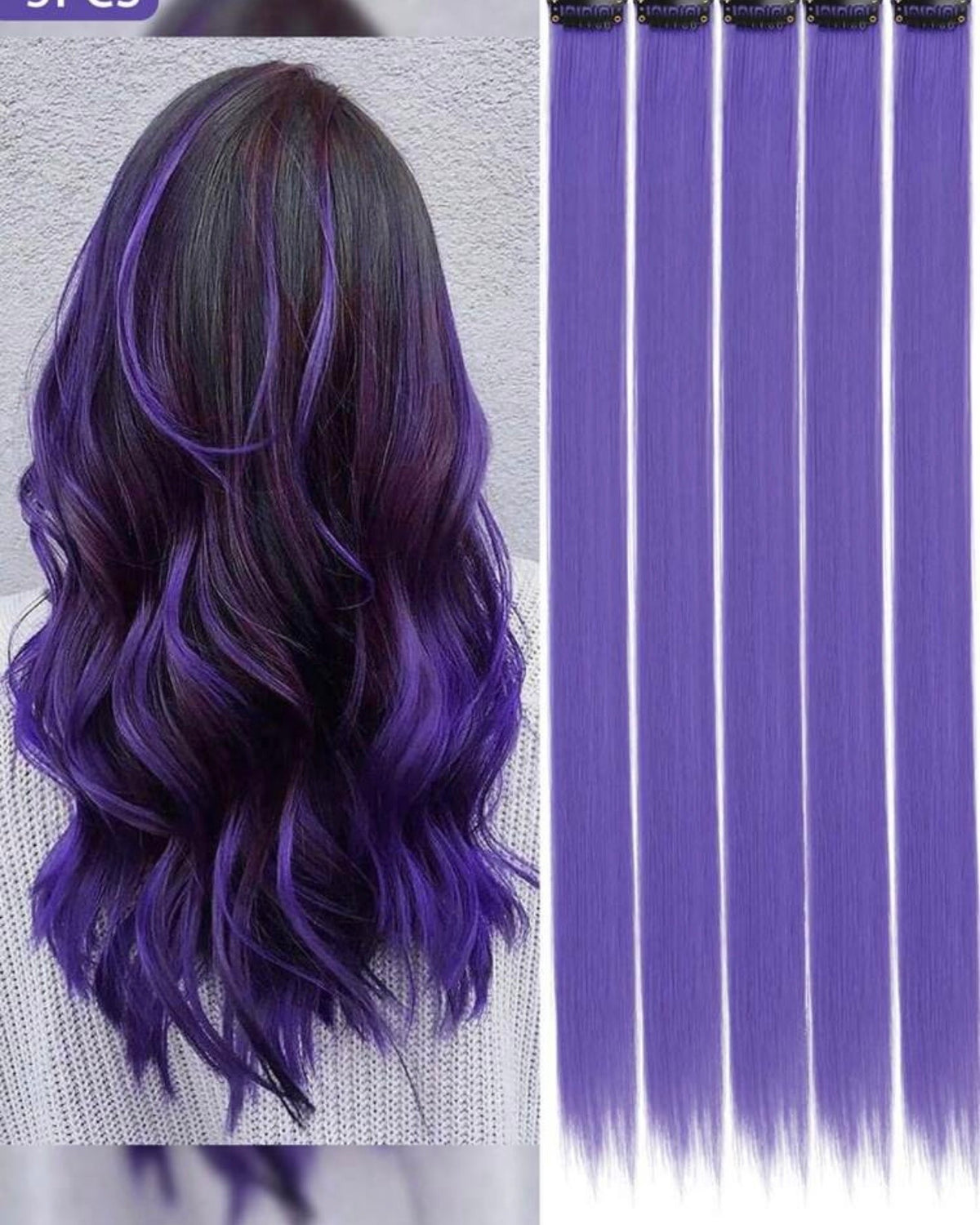 💜 10 Pcs 20-Inch Purple Clip-In Hair Extensions