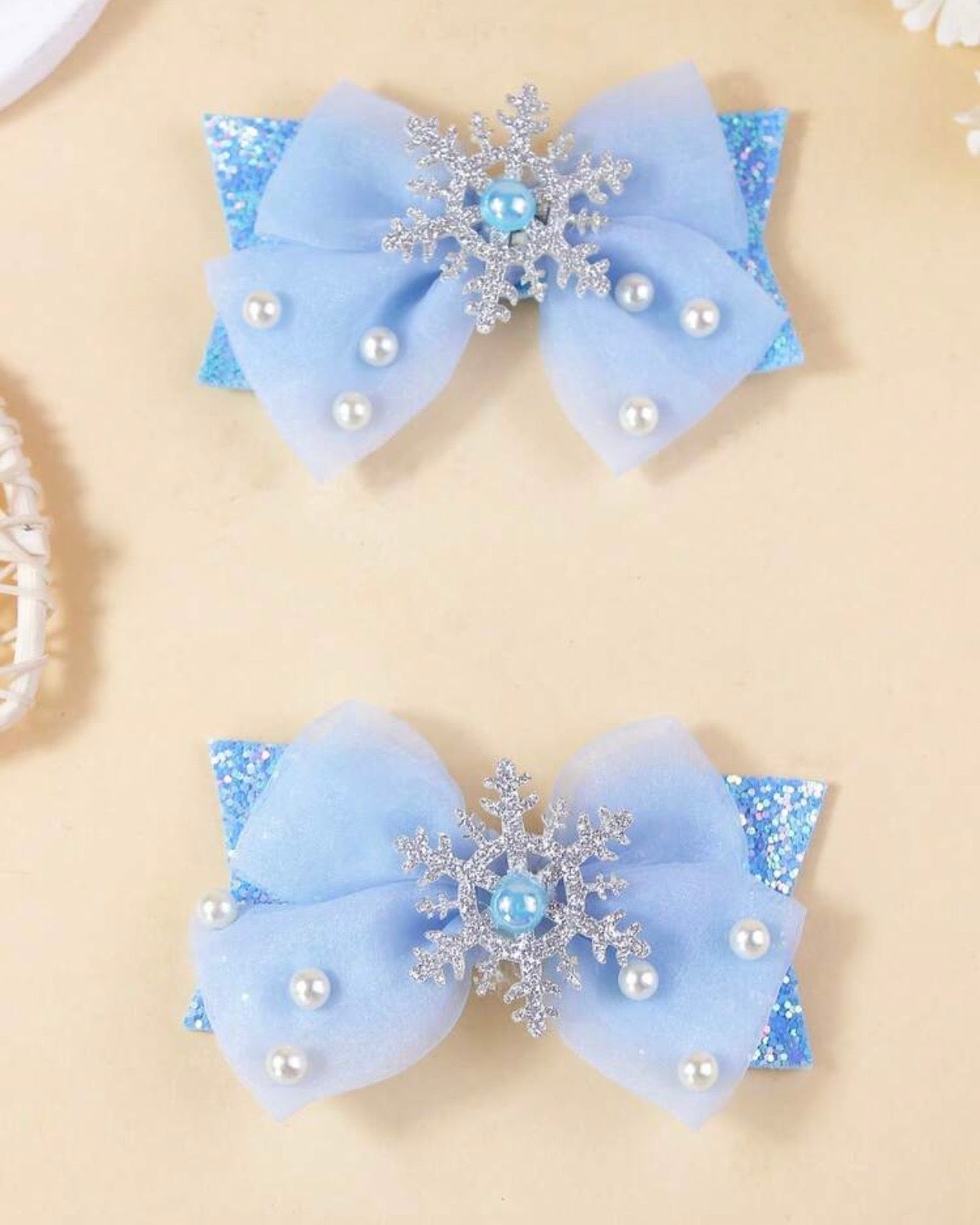 2pcs Elsa Ice Blue Bow Hair Clips