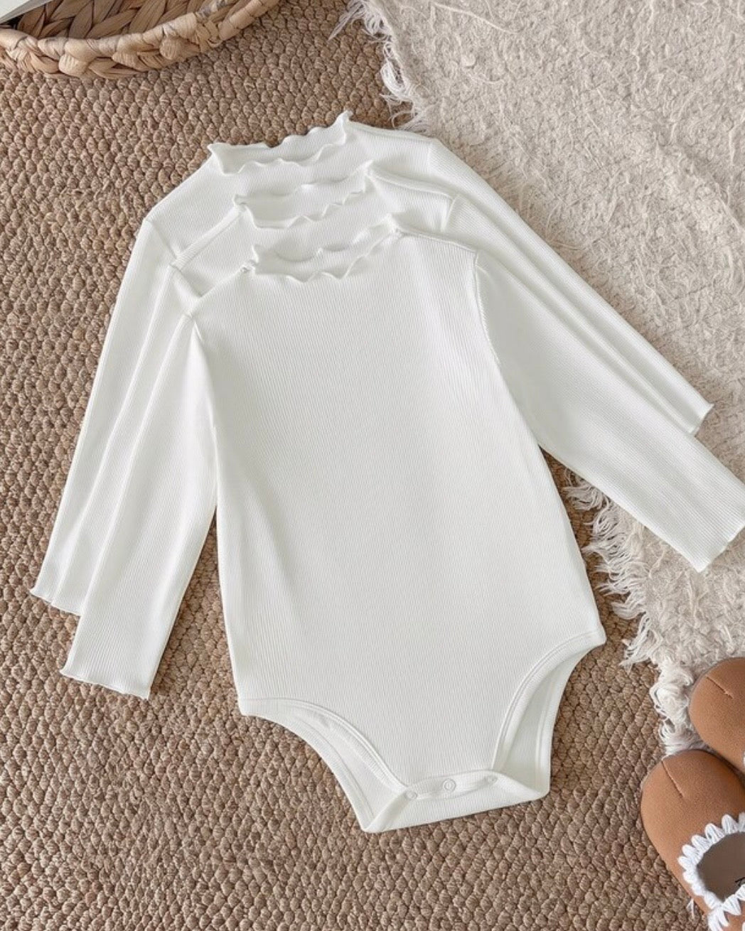 3-Piece Newborn Winter Baby Girl Cozy Knit Ruffled Bodysuit Set