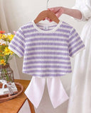 Girls Purple & White Striped Jacquard Camisole Top with Bow Back