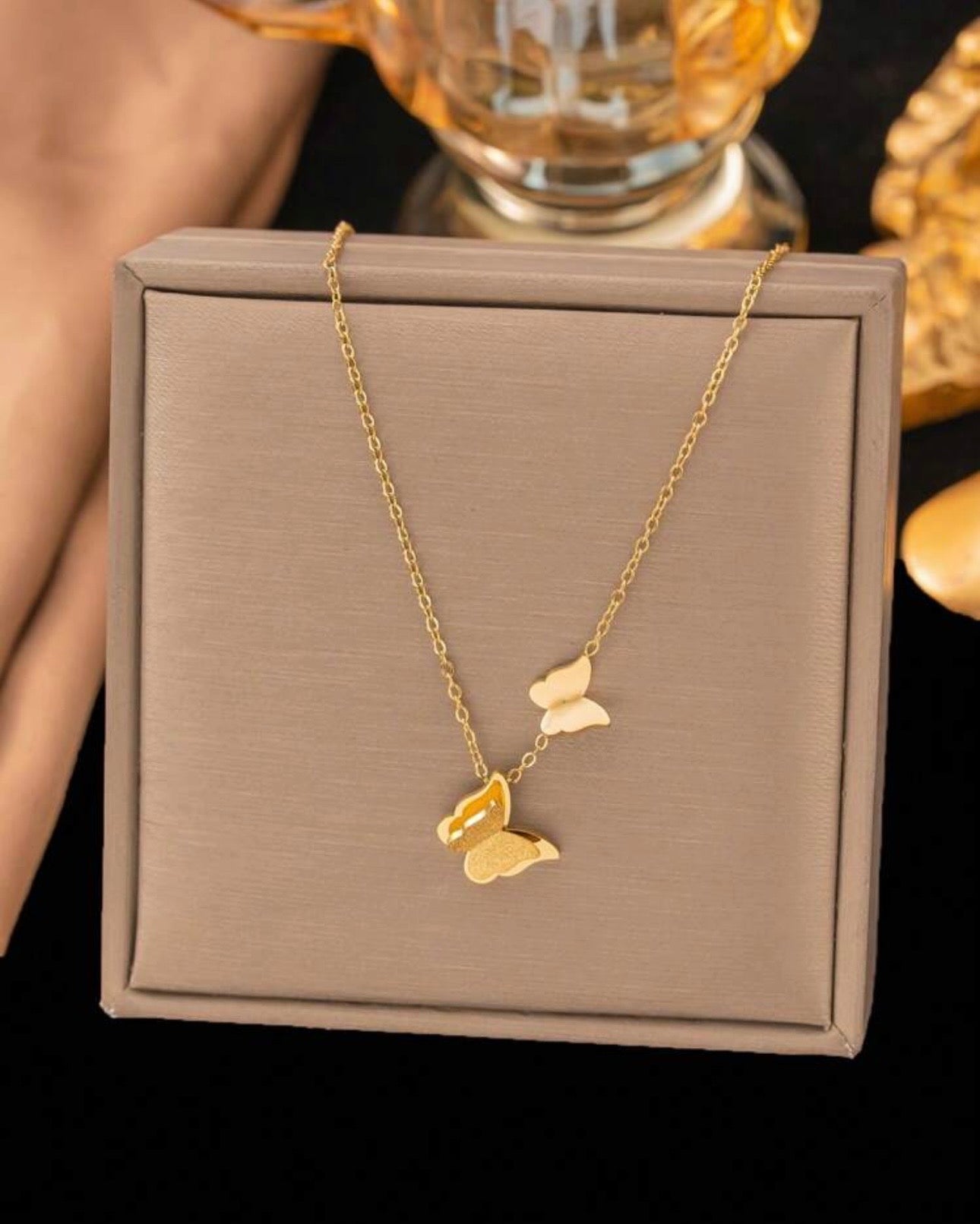 4pcs Stainless Steel Butterfly Necklace, Earrings, Ring Set