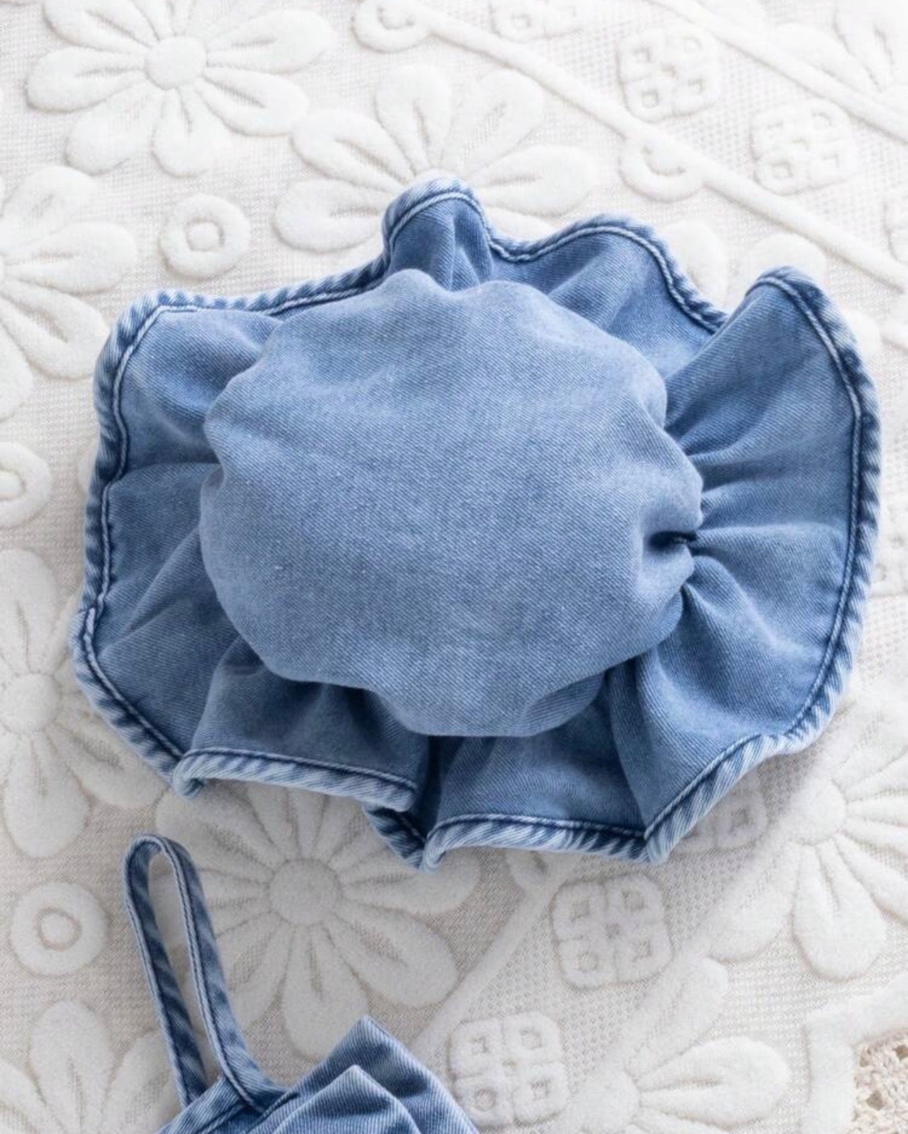 2pc Denim Style Dress with Large Bow & Hat
