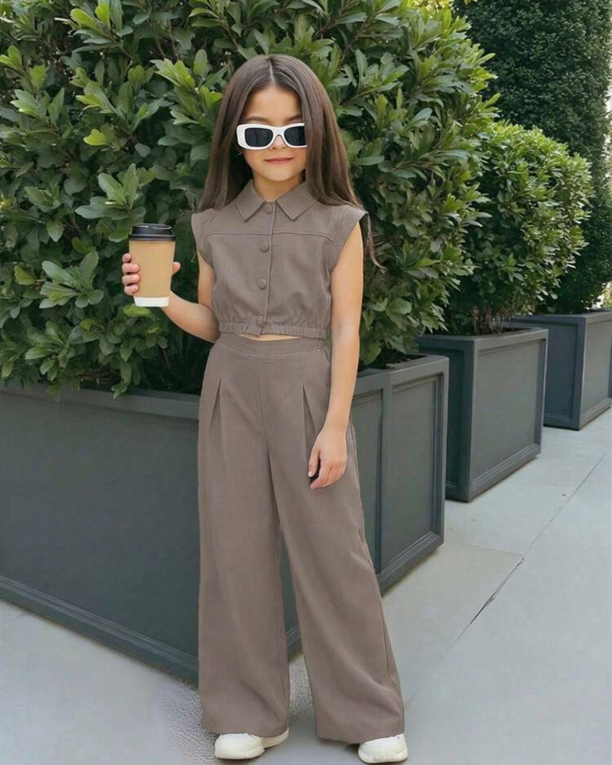 Tween Girls Collared Pocket Shirt & Straight Leg Pants Set