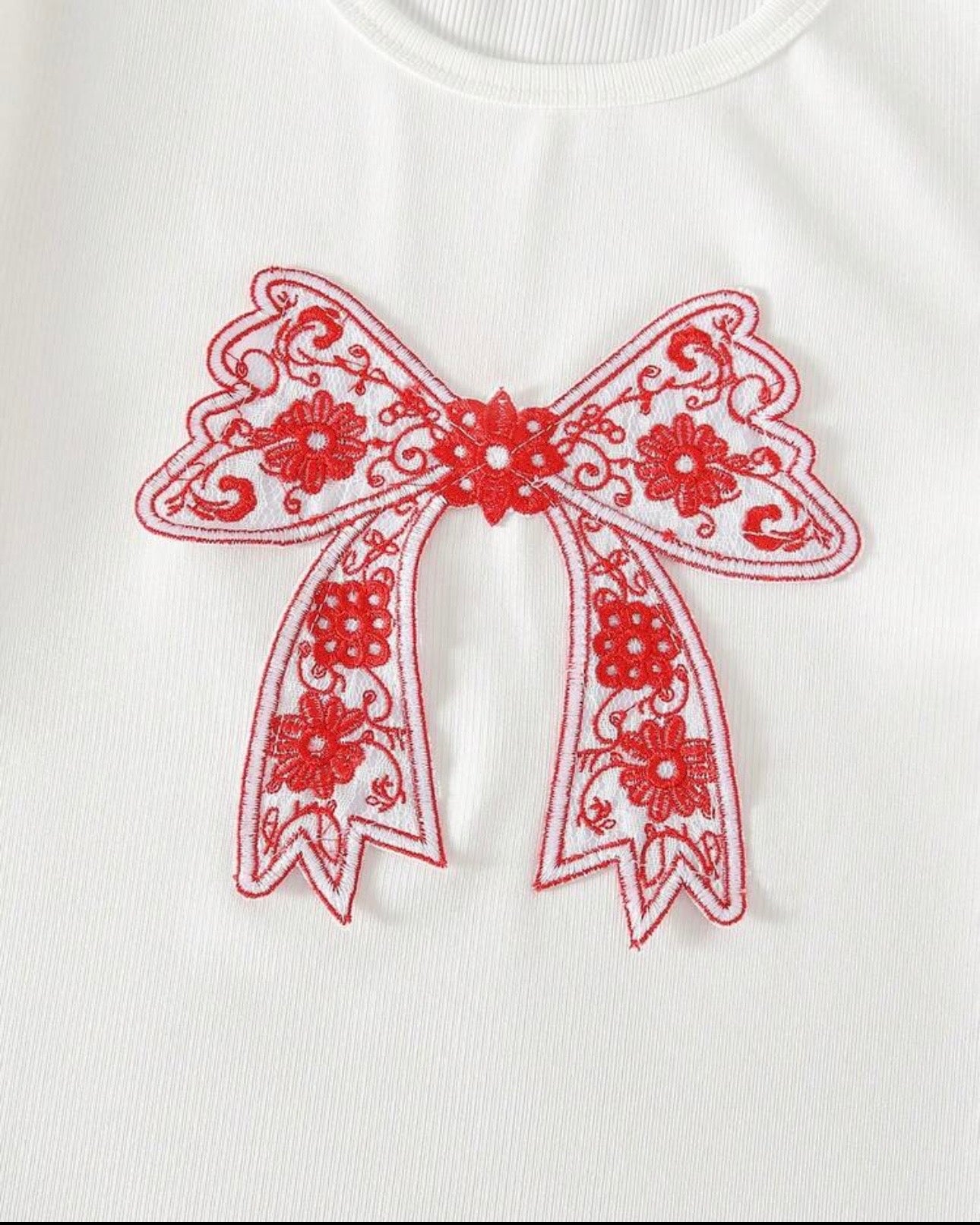 Tween Girls Red Bow Embroidered Shirt and Cargo Pants Set