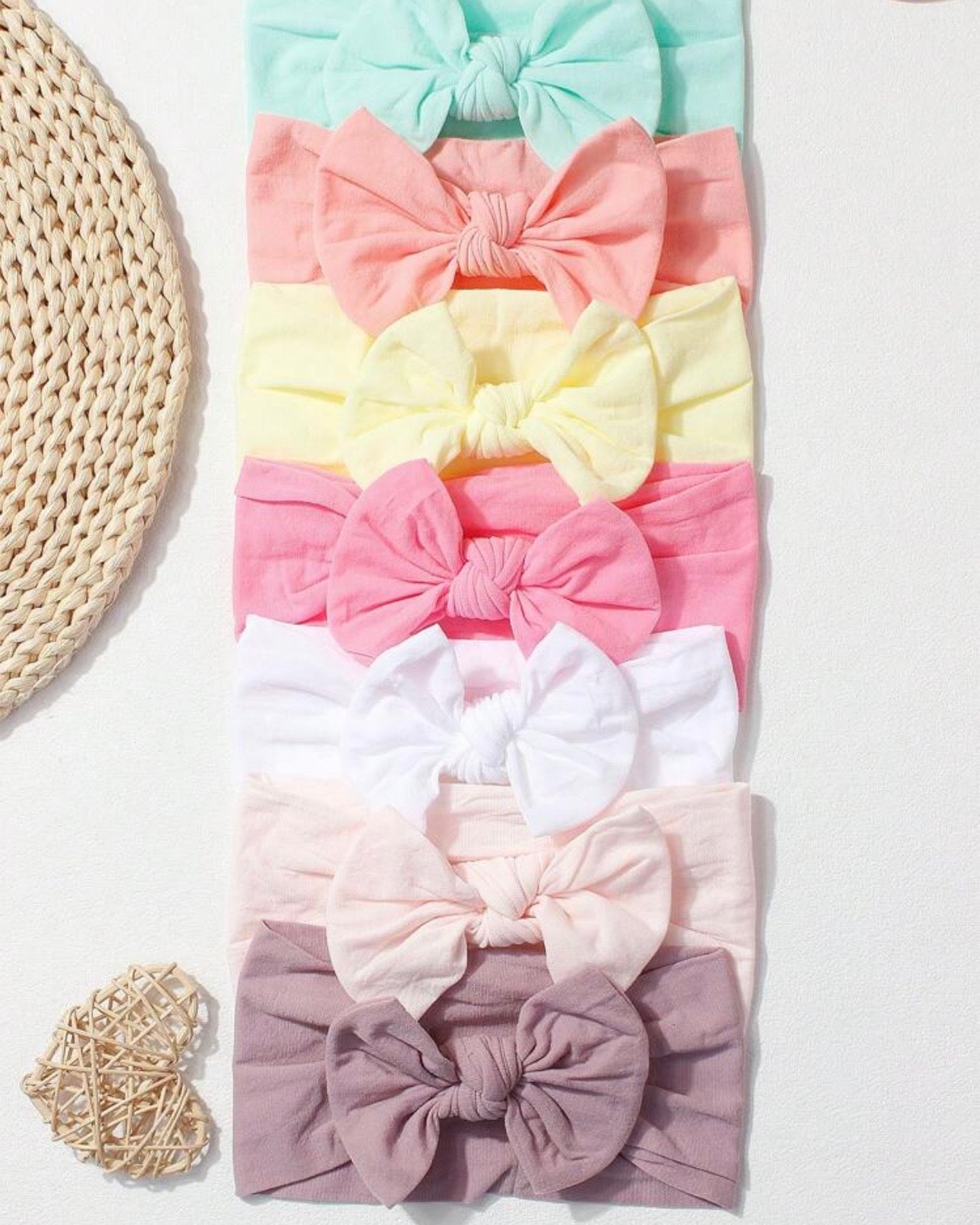 7pcs/Set Candy Color Nylon Bows Headbands Set For Baby Girls