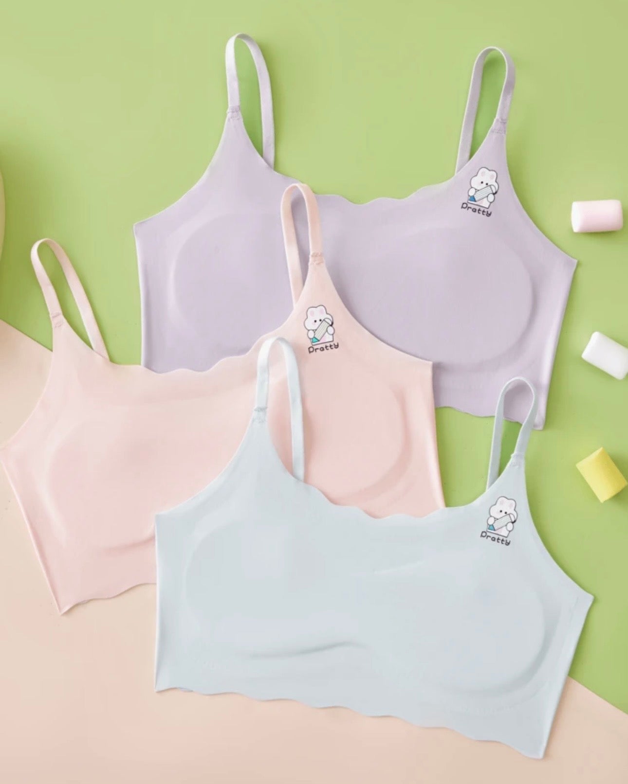 5-Piece Girls’ Colorful Sports Bra Set – Ice Silk Comfort for Everyday Wear