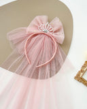 1pc Kids Deep Pink Birthday Hair Band With Crown Decor