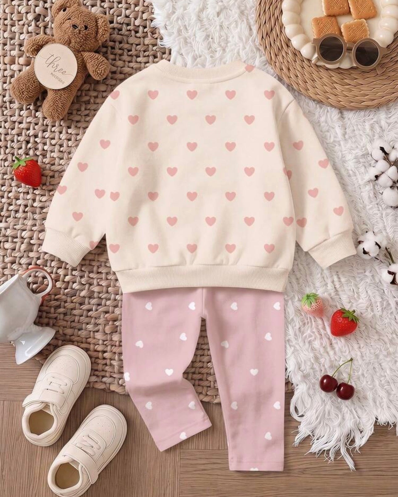 Baby Girl Oatmeal Bear Embroidered Sweatshirt & Leggings Set
