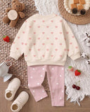 Baby Girl Oatmeal Bear Embroidered Sweatshirt & Leggings Set