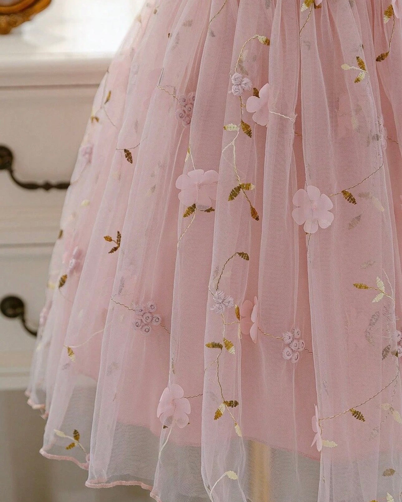 Pink Puff Sleeve Formal Party Tulle Dress with Cinched Waist