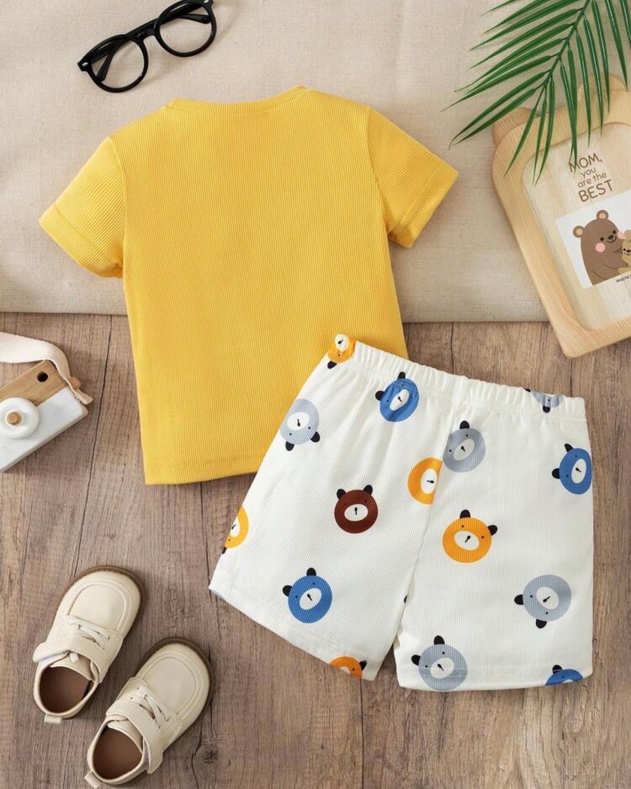 Baby Boy Bear Yellow Ribbed Summer Set