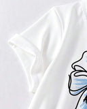 Girls Bow Print Round Neck T-Shirt And Cargo Pants
