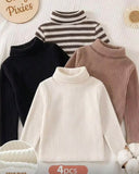 4-Piece Baby Ribbed Knit High-Neck T-Shirt Set
