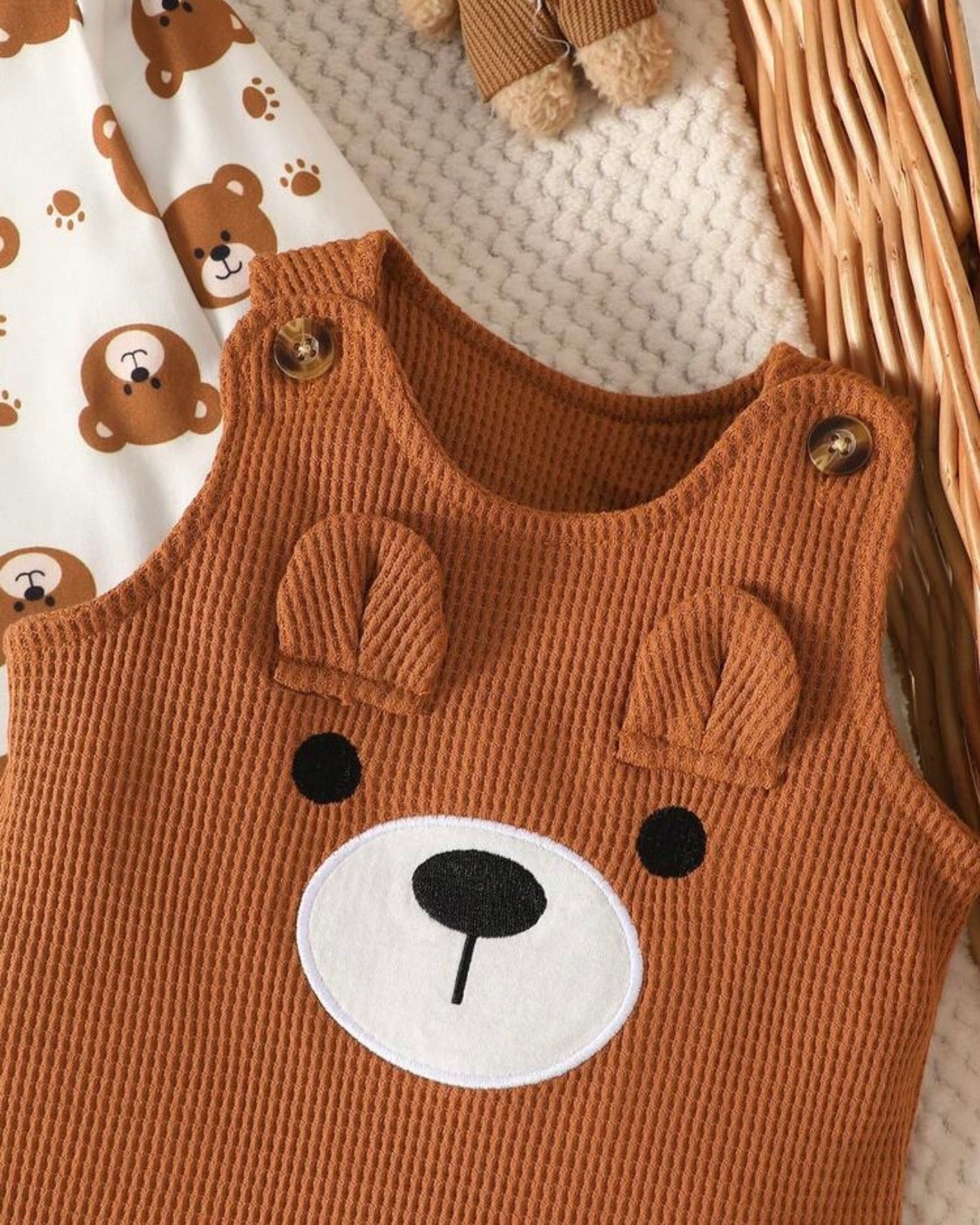 Newborn Baby Boy Brown Bear Jumpsuit Set with Letter Embroidered Romper & Hat