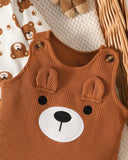 Newborn Baby Boy Brown Bear Jumpsuit Set with Letter Embroidered Romper & Hat