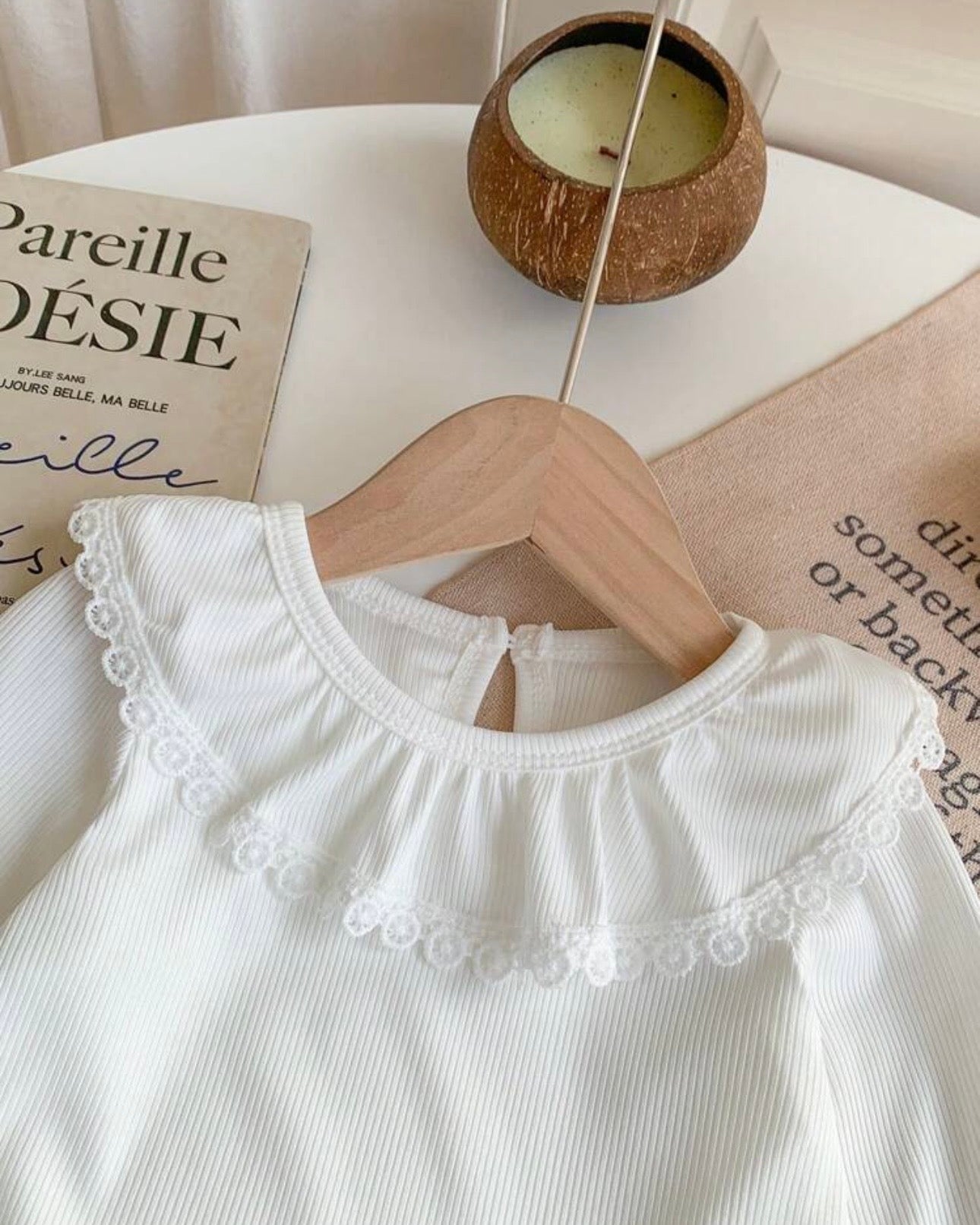 Baby Girl White Knitted Full Sleeve Round Neck Ruffle T-Shirt