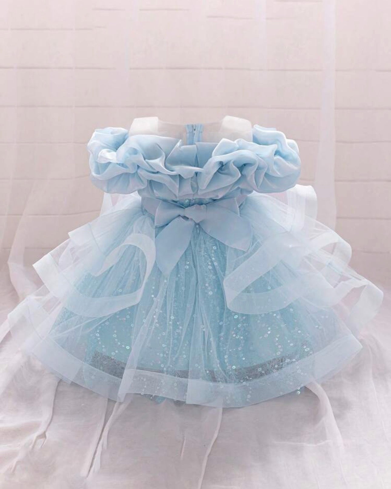 Girls Ice Blue Sequin Mesh Tutu Princess Dress