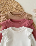 3pcs Baby Girl Ruffled Collar Winter Bodysuits