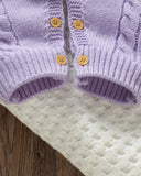 Baby Girl Purple Embroidered Floral Decor Knitted Strap Jumpsuit