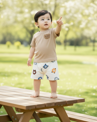 Baby Boy Bear Beige Ribbed Summer Set
