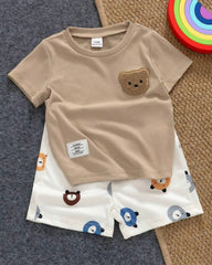 Baby Boy Bear Beige Ribbed Summer Set