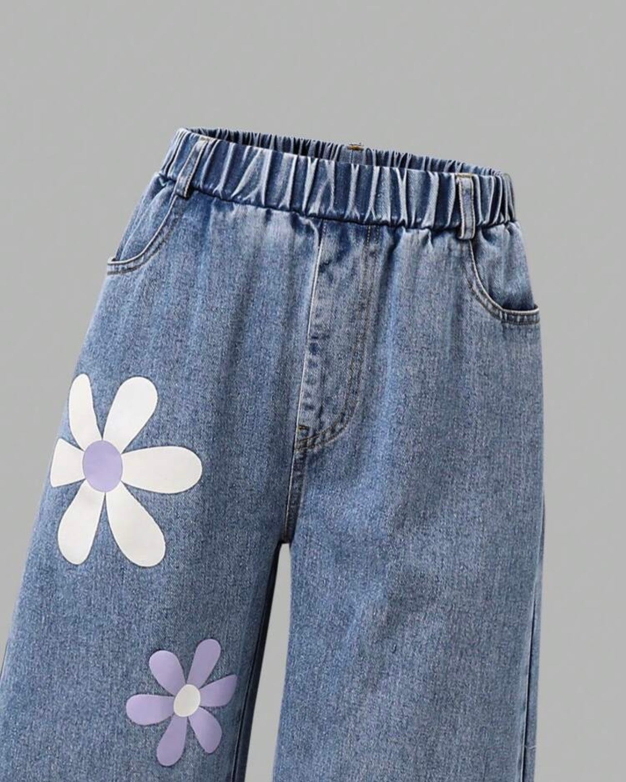 Tween Girls Purple 3D Floral Cardigan & Vintage Floral Blue Jeans Set