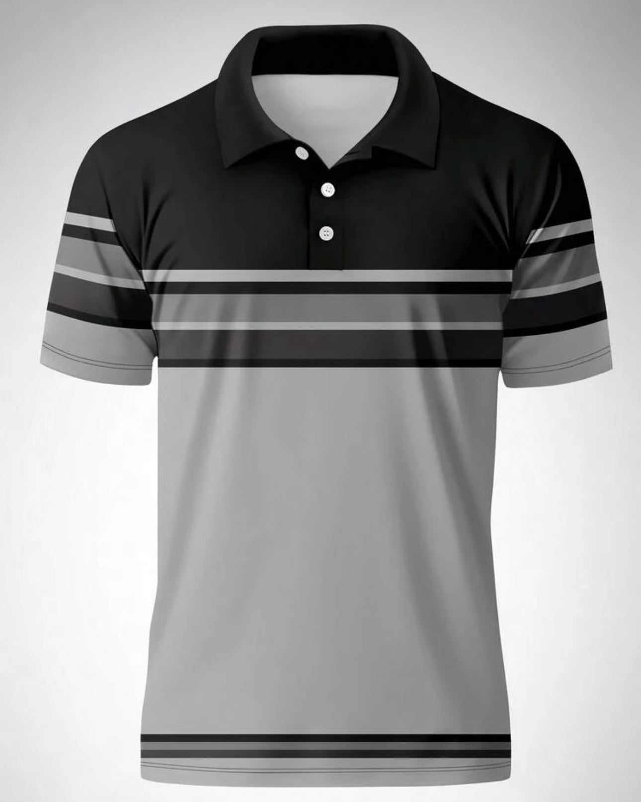 Men's Grey Striped Short Sleeve Polo Shirt - Summer