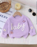 Baby Girl Floral Embroidered “Baby” Sweater