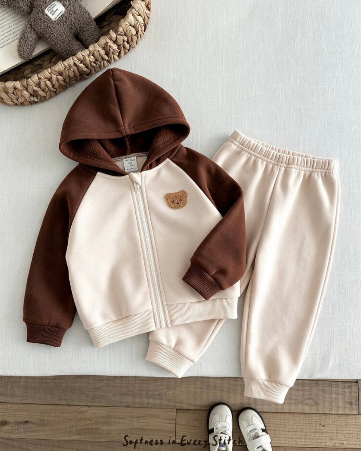 Baby Boy Beige & Brown Bear Print Winter 2-Piece Set
