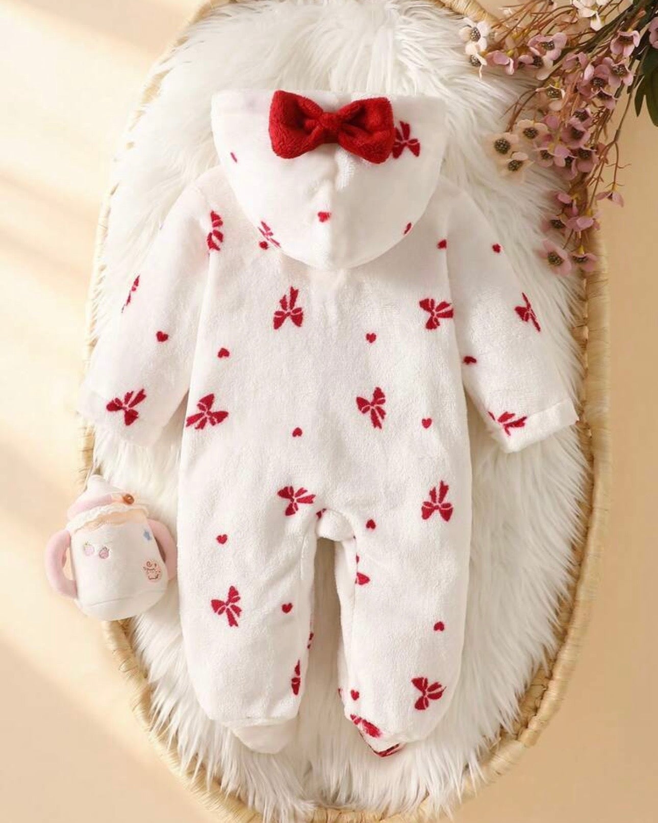 Newborn Red Bow Hooded Romper