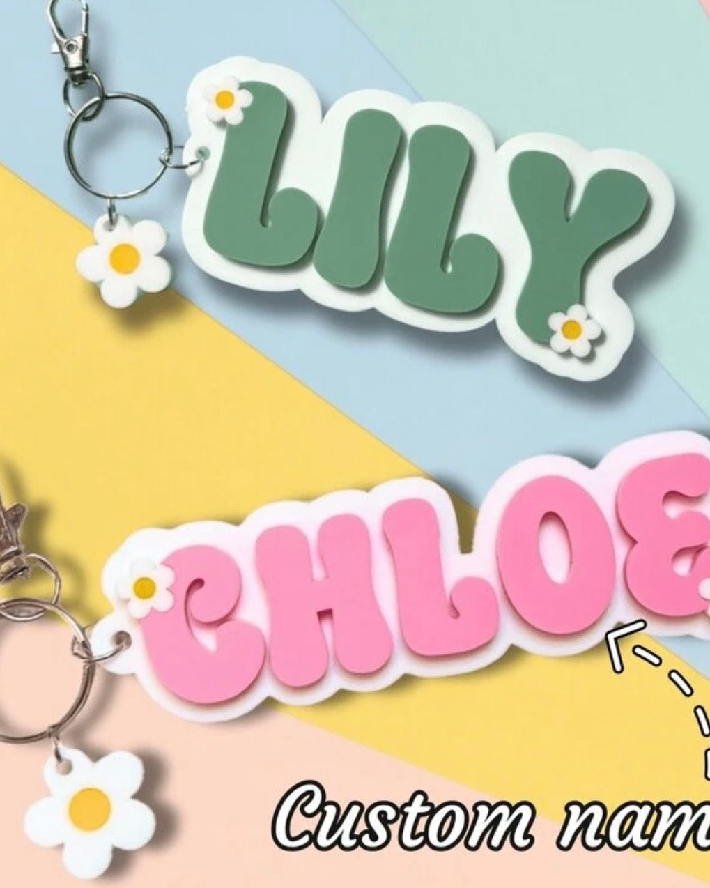 Customized Acrylic Name Keychain with Daisy Design (3D Double-Layer)