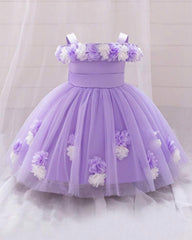 Baby Girls Mauve Purple Floral Tulle Princess Dress – Birthday Outfit