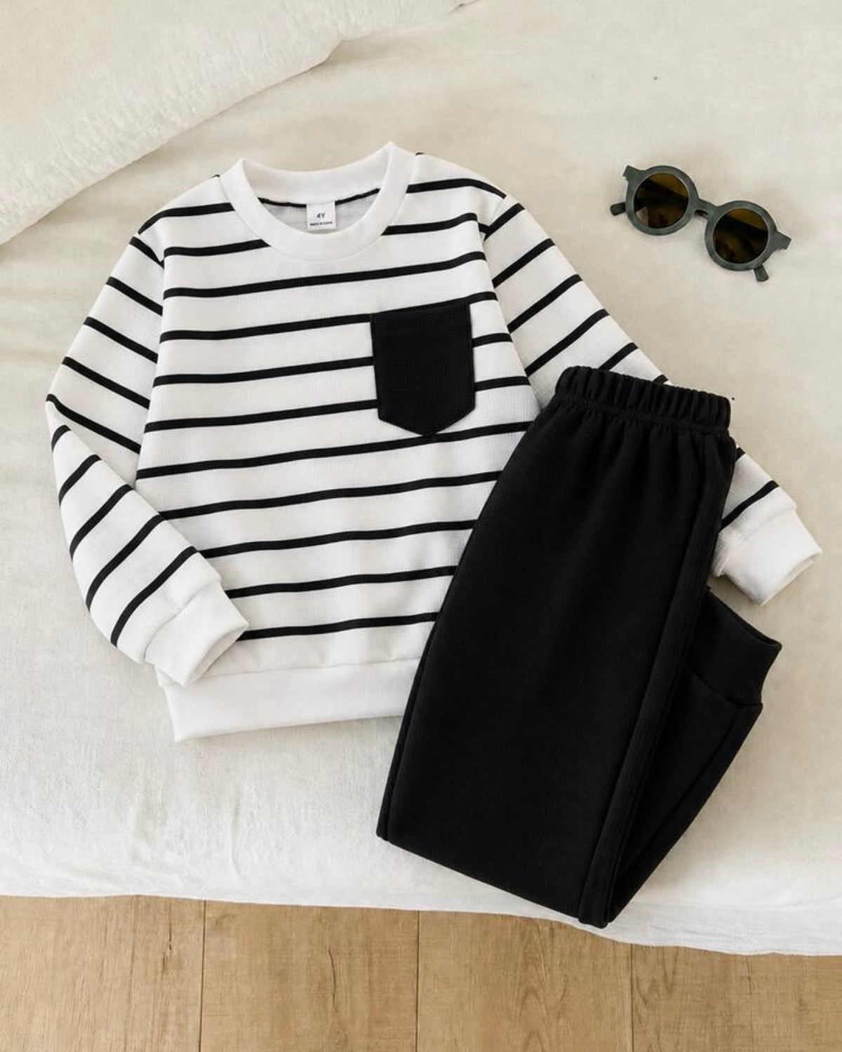 Boys Black & White Striped Shirt and Pants