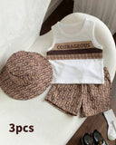 3pc Baby Boy Brown-Letter Print Vest, Brown Shorts & Matching Hat