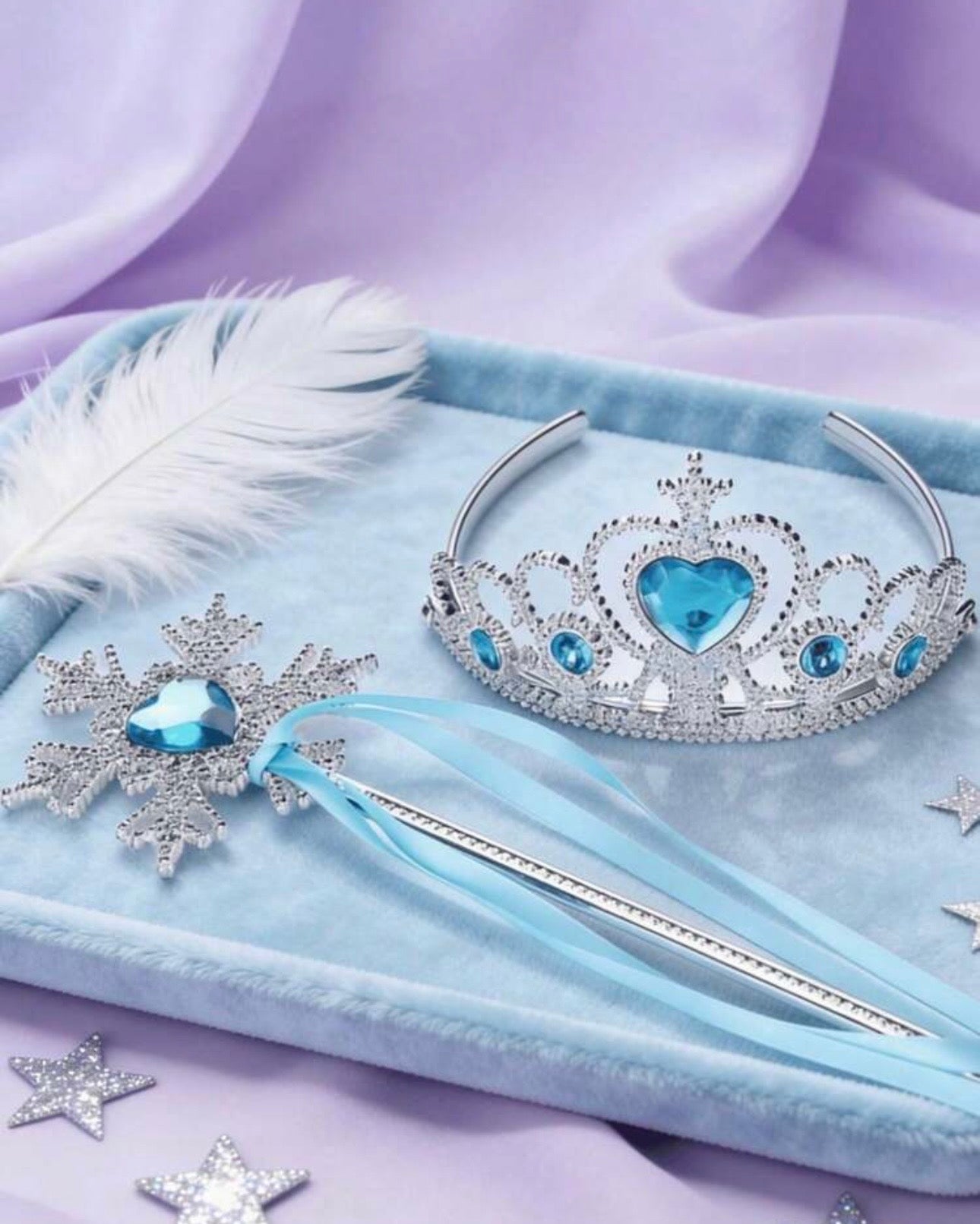 1 Set Girls' Blue Princess Crown & Magic Wand
