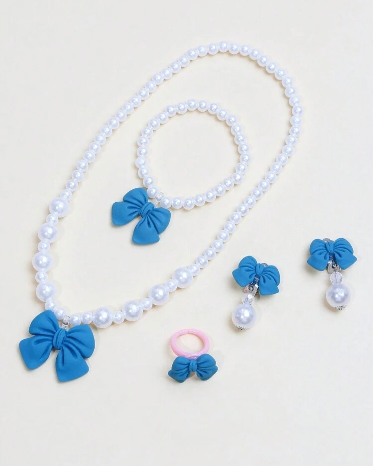 5pcs Girls Cute Blue Bow Jewelry Set for Kids