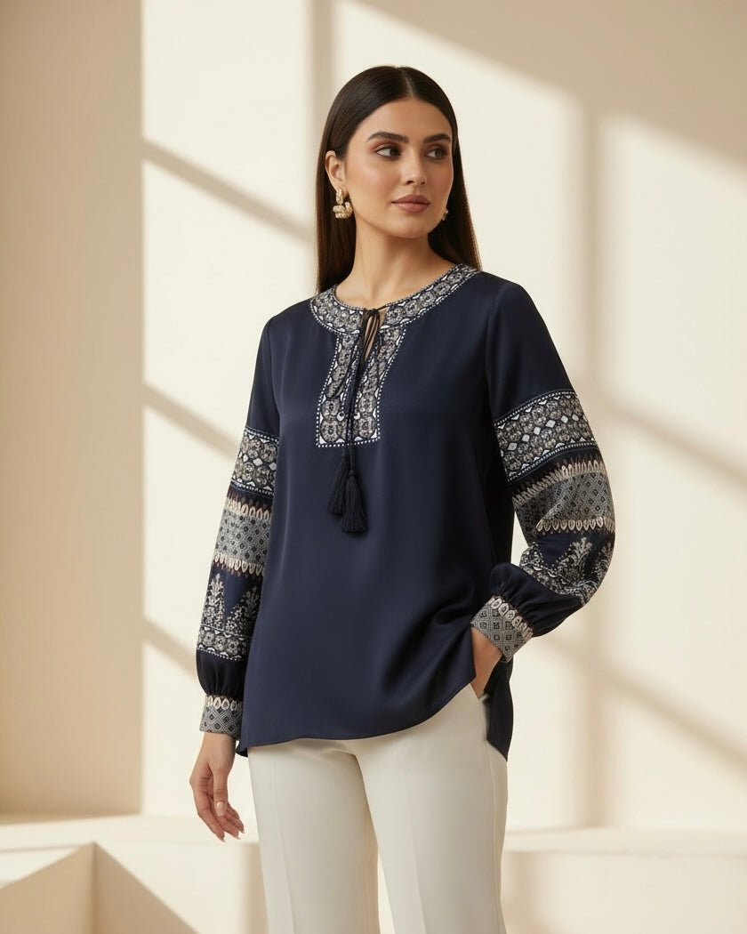 Women  Full Sleeve Placement Print Casual Shirt – Spring/Summer