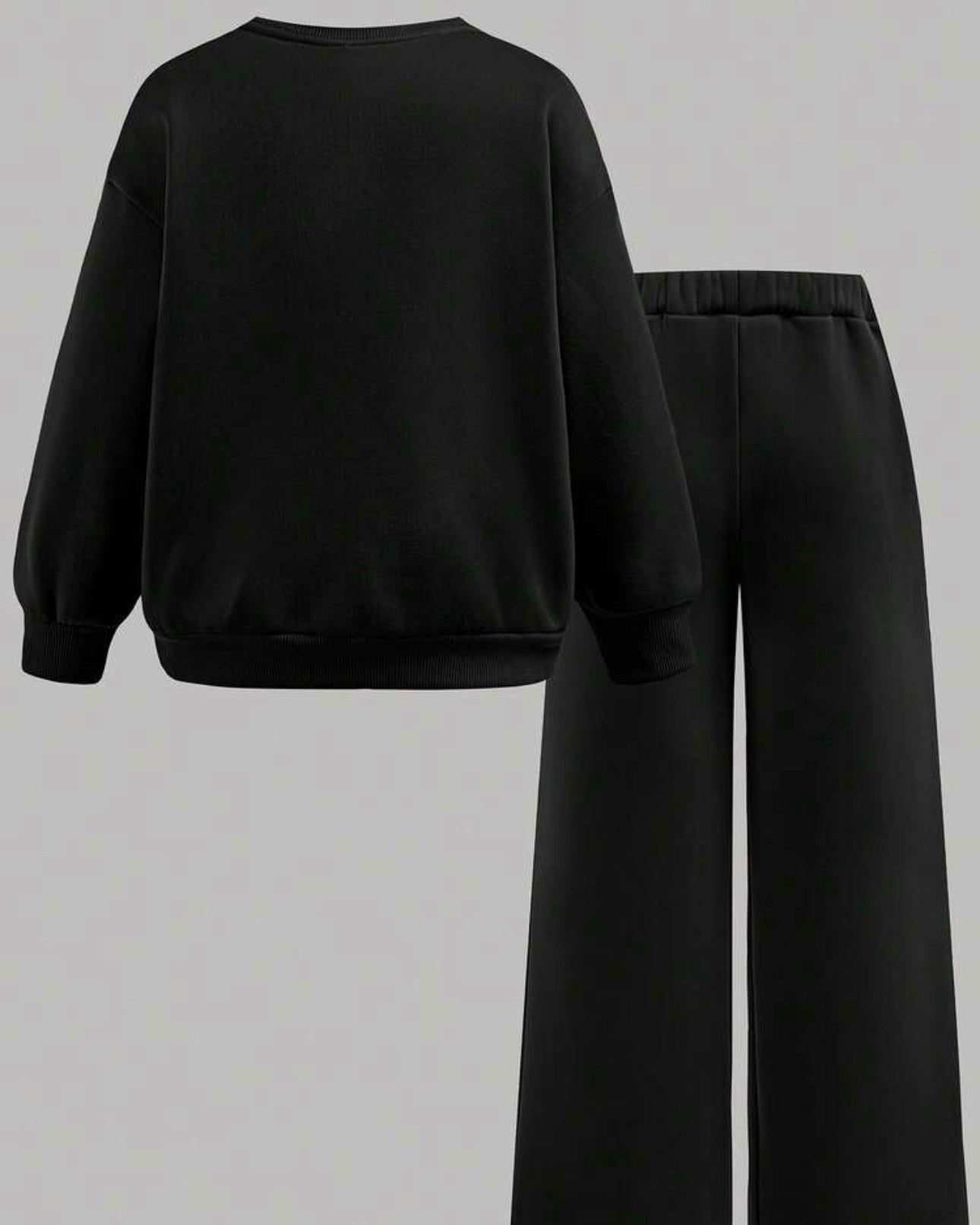Tween Girl Casual Bow Print Knit Solid Color Loose Drop Shoulder Long Sleeve Sweatshirt & Wide Leg Sweatpants Set