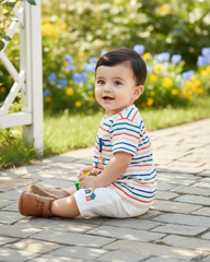 Baby Boy Number & Cartoon Striped Summer Set