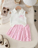 Girls’ Ribbed Knit Tank Top & Pink Print Skirt Set
