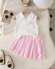 Girls’ Ribbed Knit Tank Top & Pink Print Skirt Set