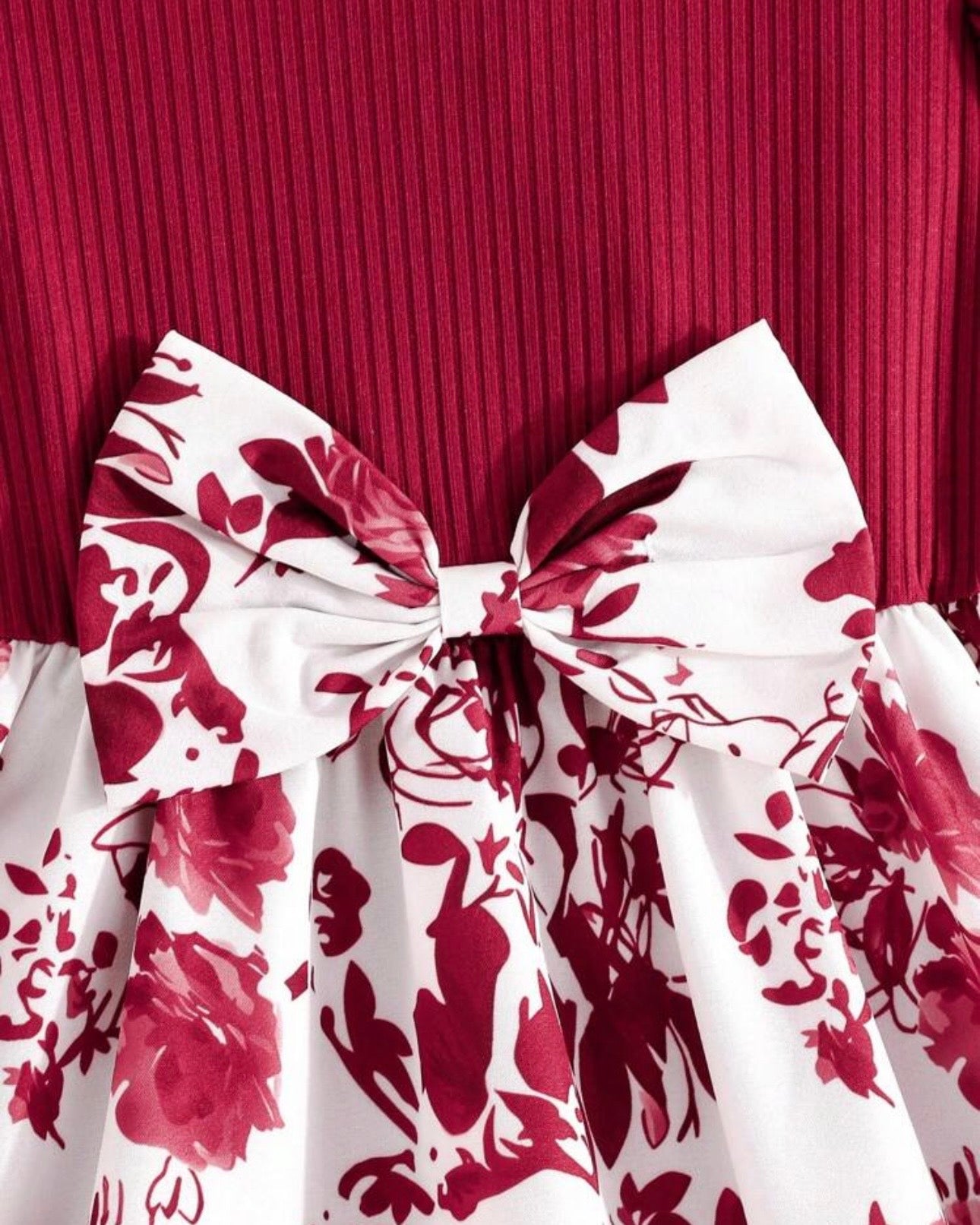 Girls’ Meroon  Summer Ruffled Sleeve Bow-Tie Floral Print Dress