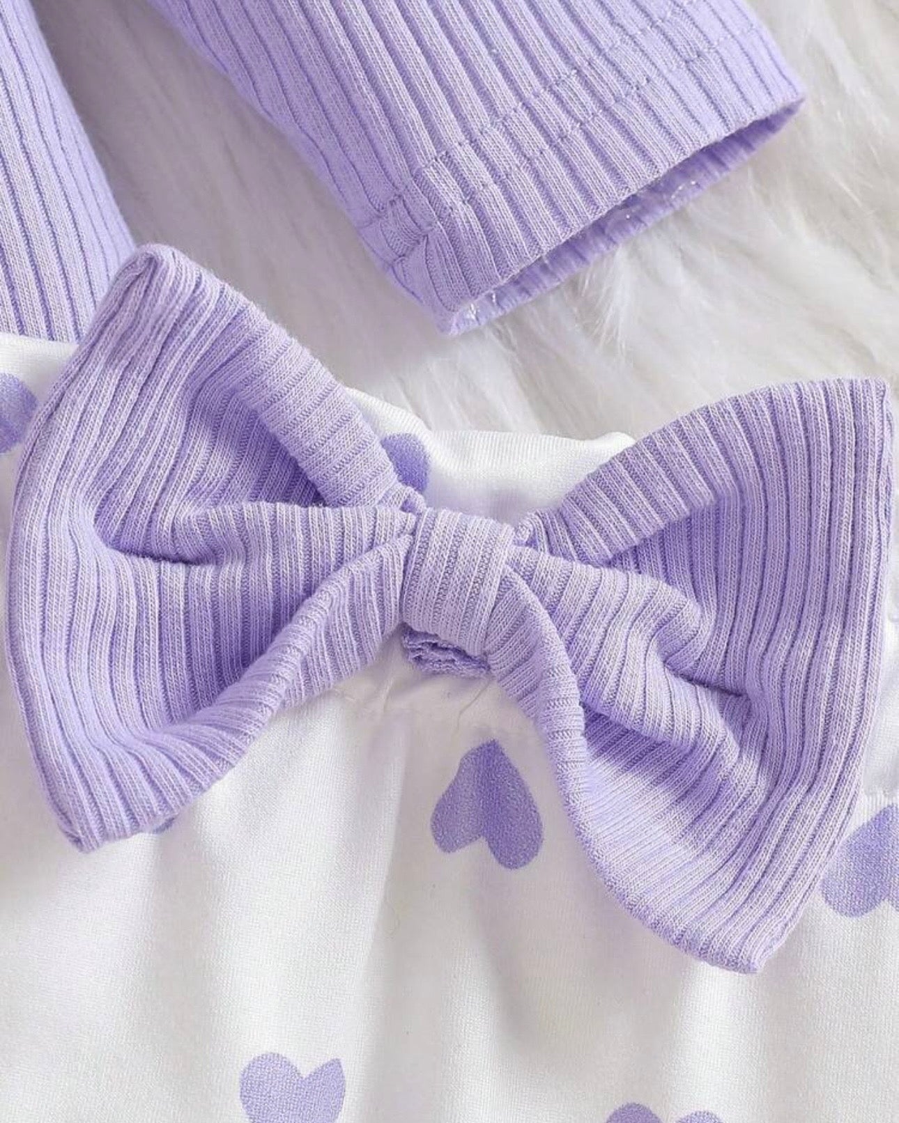 3pcs New Born Mauve Purple Girls Ribbed Romper, Pants and Headband