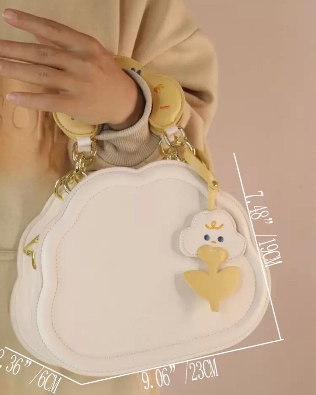 Girls White Cloud Shaped Bag With Bag Charm
