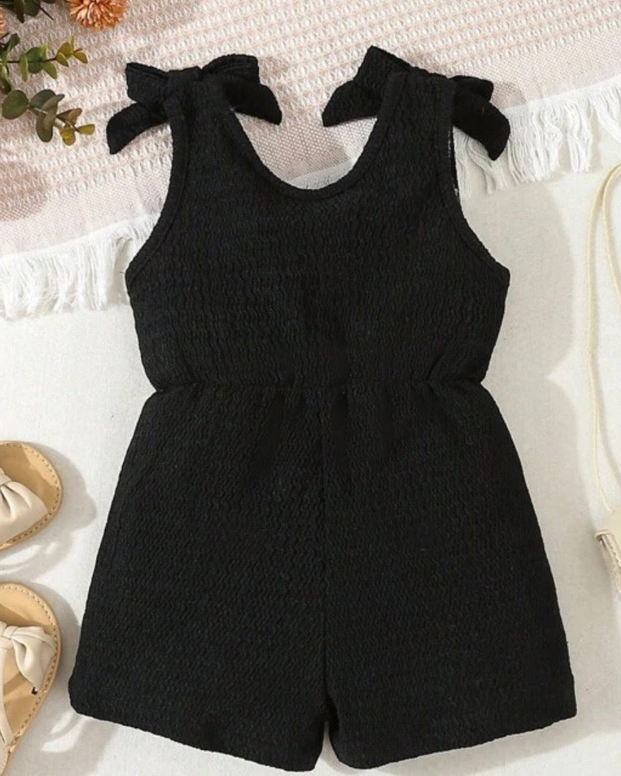 Baby Girl Summer Black Color Cross Wrap V-Neck Sleeveless Romper