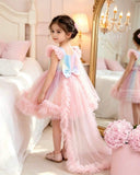 Baby Girls’ Rainbow Princess Trailing Dress | Birthday Party Gown