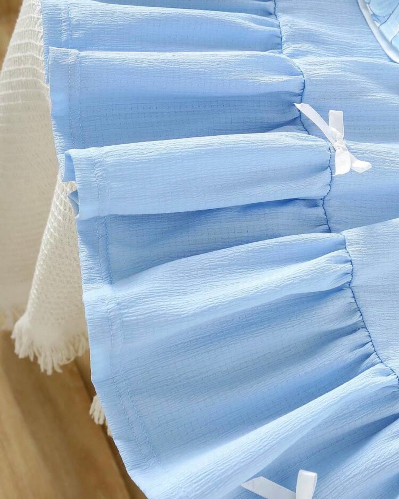 Bow Print T-Shirt & Sky Blue A-Line Skirt
