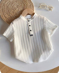 Boys Textured Stand Collar White Shirt