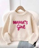Girls Knit Beige White “Mama’s Girl” Winter Sweater